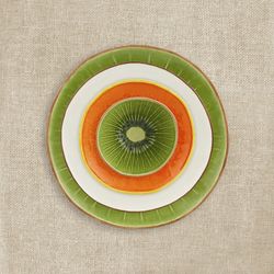 Papaya aardewerk dessertbord in oranje en geel, 21,1 x 21 x 2,6 cm | Tropische vruchten