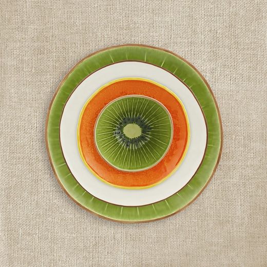 Papaya aardewerk dessertbord in oranje en geel, 21,1 x 21 x 2,6 cm | Tropische vruchten