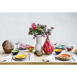 Papaya aardewerk dessertbord in oranje en geel, 21,1 x 21 x 2,6 cm | Tropische vruchten