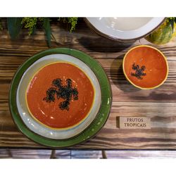 Papaya aardewerk dessertbord in oranje en geel, 21,1 x 21 x 2,6 cm | Tropische vruchten
