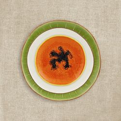 Papaya aardewerk dessertbord in oranje en geel, 21,1 x 21 x 2,6 cm | Tropische vruchten