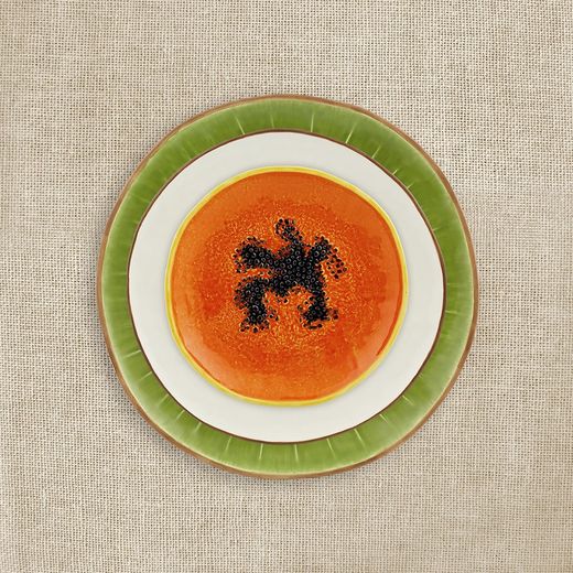 Papaya aardewerk dessertbord in oranje en geel, 21,1 x 21 x 2,6 cm | Tropische vruchten