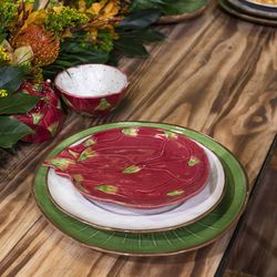 Ροζ και πράσινο πήλινο πιάτο επιδόρπιο Pitaya, 25,8 x 20,6 x 2,6 cm | Τροπικά Φρούτα