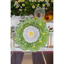 Cosmos earthenware presentation plate in green, 37 x 34.5 x 2 cm | Maria Flor