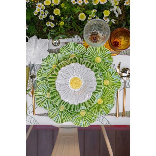 Cosmos earthenware presentation plate in green, 37 x 34.5 x 2 cm | Maria Flor