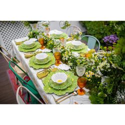 Cosmos earthenware presentation plate in green, 37 x 34.5 x 2 cm | Maria Flor