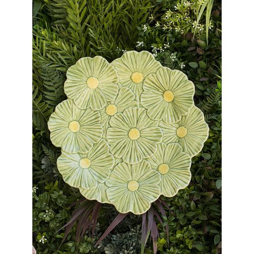Cosmos earthenware presentation plate in green, 37 x 34.5 x 2 cm | Maria Flor