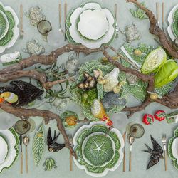 24-teiliges weißes Steingutgeschirr | Weißkohl