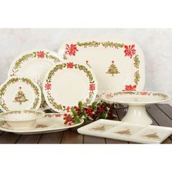 White and multicoloured earthenware presentation plate, Ø 32 x 3.3 cm | Christmas