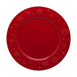 Red earthenware presentation plate, Ø 34 x 3 cm | Snowflakes