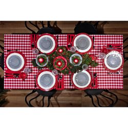 Red earthenware presentation plate, Ø 34 x 3 cm | Snowflakes