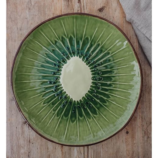 Green and brown earthenware serving plate, 33 x 32.6 x 3 cm | Tropical Fruits