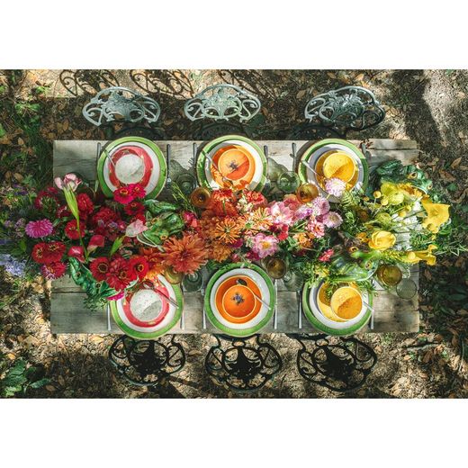 Green and brown earthenware serving plate, 33 x 32.6 x 3 cm | Tropical Fruits