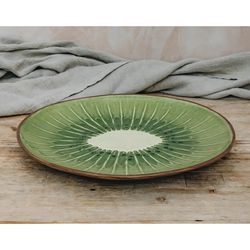 Green and brown earthenware serving plate, 33 x 32.6 x 3 cm | Tropical Fruits