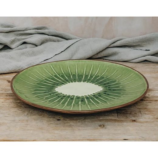 Green and brown earthenware serving plate, 33 x 32.6 x 3 cm | Tropical Fruits