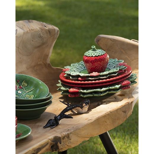 Vaisselle en faïence 24 pièces rouge et vert | Fraises