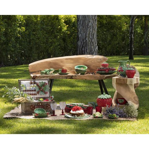 Vaisselle en faïence 24 pièces rouge et vert | Fraises