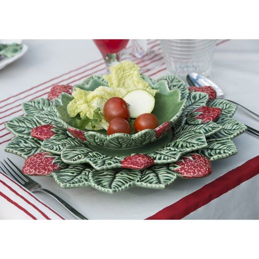 Vaisselle en faïence 24 pièces rouge et vert | Fraises