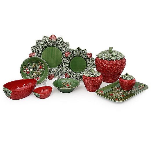Vaisselle en faïence 24 pièces rouge et vert | Fraises