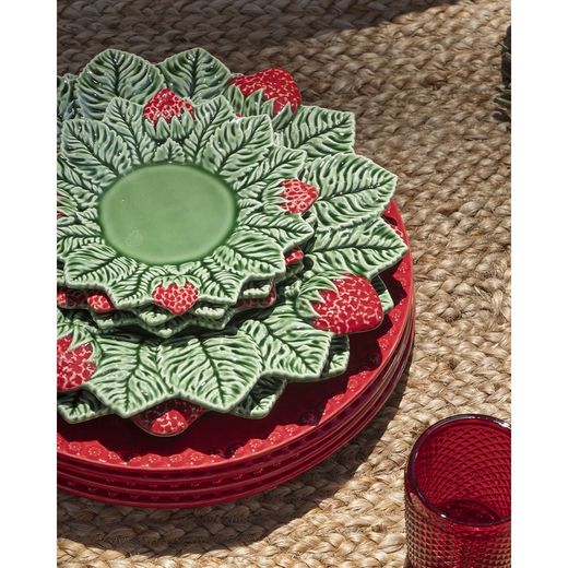 Vaisselle en faïence 24 pièces rouge et vert | Fraises