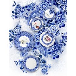 Blue and white porcelain serving plate, 32.8 x 32.8 x 2.6 cm | Blue Ming