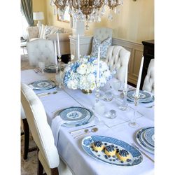 Plat de service en porcelaine blanche et bleue, 32,8 x 32,8 x 2,9 cm | Coralina Blue