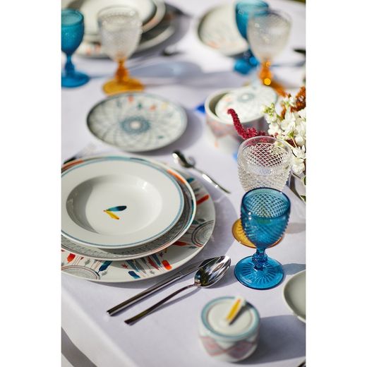 Vajilla de 24 piezas de porcelana en blanco y multicolor | Atrapasueños