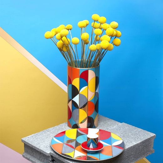 Multicolor porcelain presentation plate, Ø 33.2 x 1.8 cm | Futurism