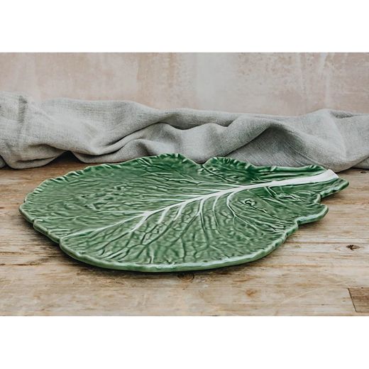 Green earthenware cheese plate, 39.5 x 35.5 x 1 cm | Cabbage