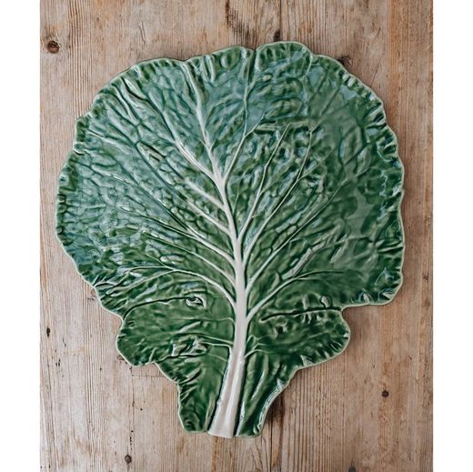 Green earthenware cheese plate, 39.5 x 35.5 x 1 cm | Cabbage
