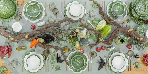 24-teiliges weißes Steingutgeschirr | Weißkohl