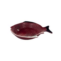 Deep earthenware plate in maroon and white, 24 x 21 x 4 cm | Fish