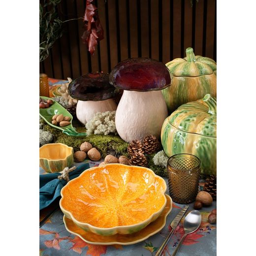 18-piece stoneware dinnerware set in orange and green | Pumpkin