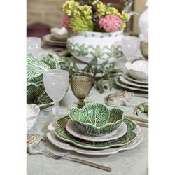 24-piece white and green stoneware dinnerware set | White Cabbage and Cabbage