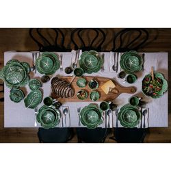 24-piece white and green stoneware dinnerware set | White Cabbage and Cabbage