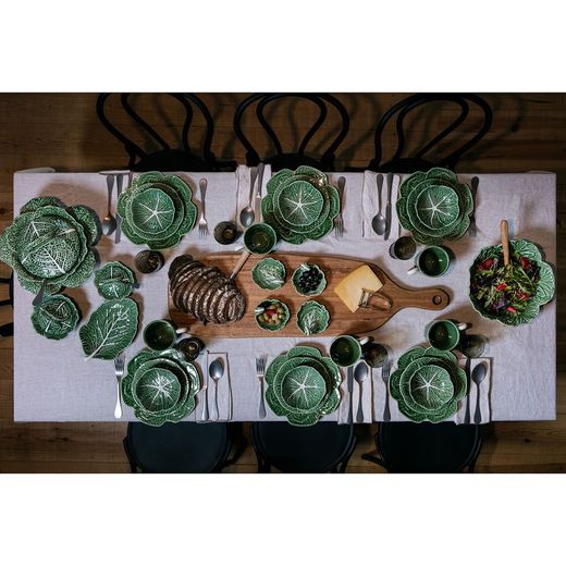 24-piece white and green stoneware dinnerware set | White Cabbage and Cabbage
