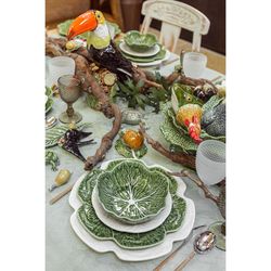 24-piece white and green stoneware dinnerware set | White Cabbage and Cabbage