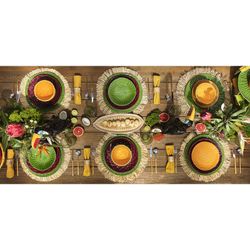 18-delig aardewerk servies in kastanjebruin, groen en oranje | Amazone