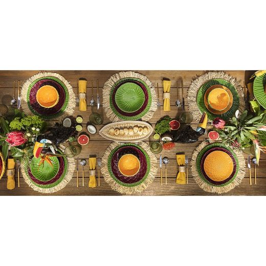 18-delig aardewerk servies in kastanjebruin, groen en oranje | Amazone