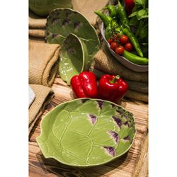 Głęboki talerz z zielonej ceramiki, 28,2 x 23,7 x 5,2 cm | Karczoch