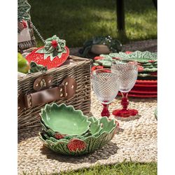 Vaisselle en faïence 24 pièces rouge et vert | Fraises