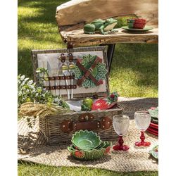 Vaisselle en faïence 24 pièces rouge et vert | Fraises