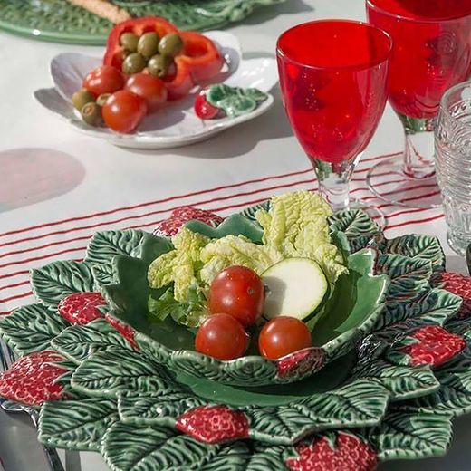 Vaisselle en faïence 24 pièces rouge et vert | Fraises