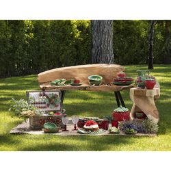 Vaisselle en faïence 24 pièces rouge et vert | Fraises