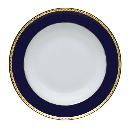 Assiette creuse en porcelaine blanche, bleue et dorée, 22,8 x 22,8 x 3,7 cm | Brest