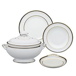Prato fundo de porcelana branco, azul e dourado, 22,8 x 22,8 x 3,7 cm | Cambridge