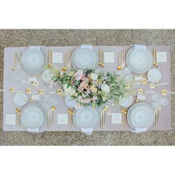 18-piece porcelain dinnerware set in white, beige and gold | Terrace