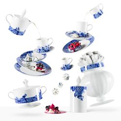 Prato fundo de porcelana branca e azul, 25,2 x 25,2 x 4,6 cm | Azul Ming