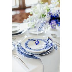 Prato fundo de porcelana branca e azul, 25,2 x 25,2 x 4,6 cm | Azul Ming