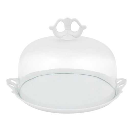 Prato para massa em porcelana e vidro, nas cores branca e transparente, 37,5 x 33,4 x 24,2 cm | Boleira